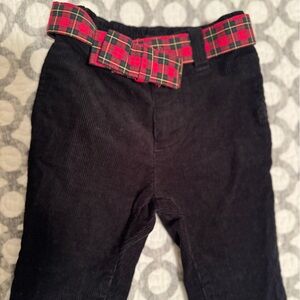 Ralph Lauren infant girls black corduroy pants with plaid belt.